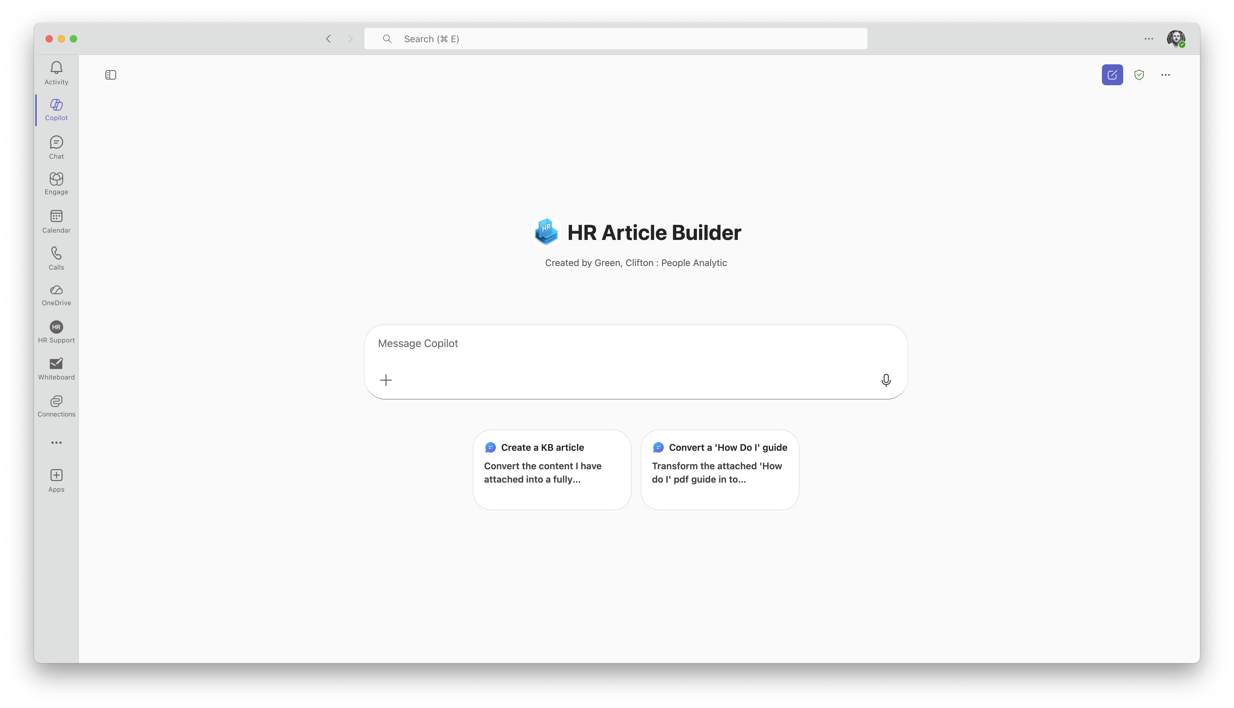 HR Article Builder agent interface in Microsoft Teams